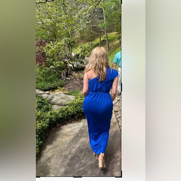 Sundress, sz M royal blue with ruffle, elastic waist, longer exposed hem, vacay - Picture 9 of 9